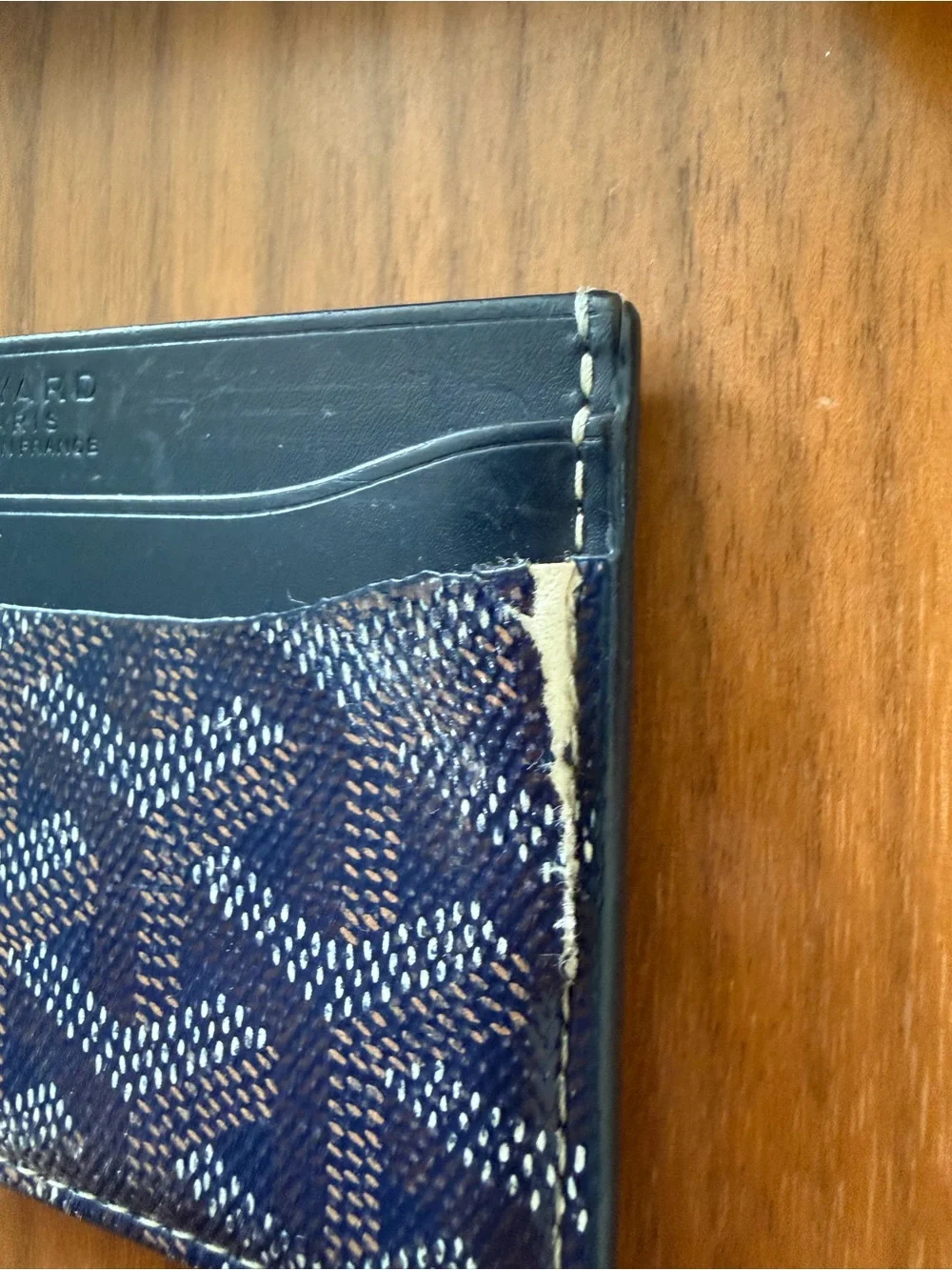Goyard Blue Patterned Card Holder with Navy Leather Trim